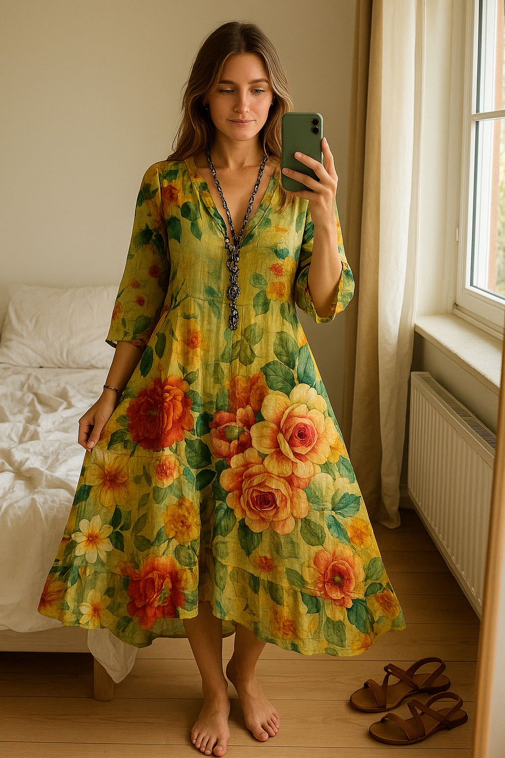 HendrixMode™ Marina | Vintage Boho Bloemenjurk met V-Hals