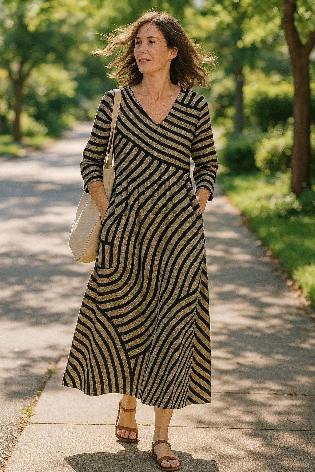 HendrixMode™ Ayla | Vintage Gestreepte Jurk
