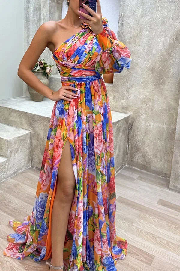 HendrixMode™ Amara | Maxi-jurk met Eén Schouder en Bloemenprint