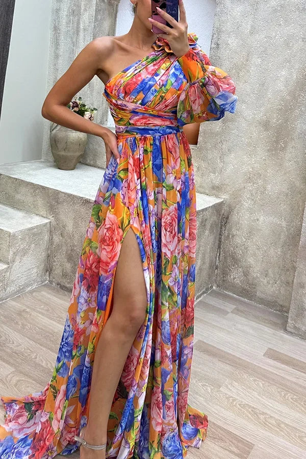 HendrixMode™ Amara | Maxi-jurk met Eén Schouder en Bloemenprint