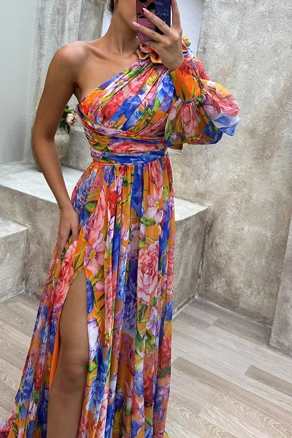 HendrixMode™ Amara | Maxi-jurk met Eén Schouder en Bloemenprint