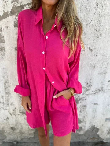 HendrixMode™ Nora | Luchtige Set met Effen Blouse en Korte Broek