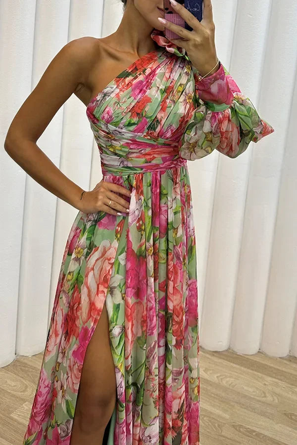 HendrixMode™ Amara | Maxi-jurk met Eén Schouder en Bloemenprint