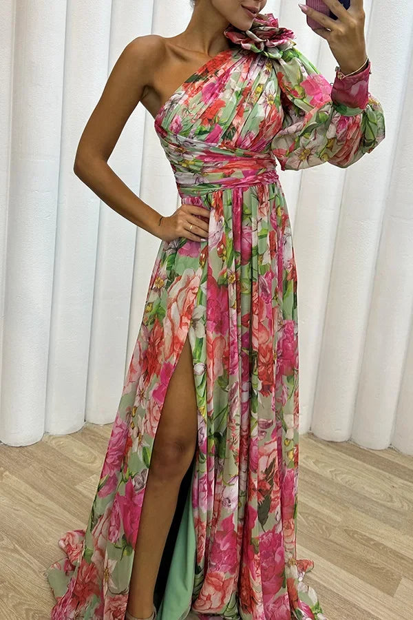 HendrixMode™ Amara | Maxi-jurk met Eén Schouder en Bloemenprint