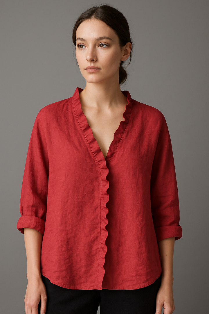HendrixMode™ Jagienka | Katoenen Linnen Blouse met Ruches