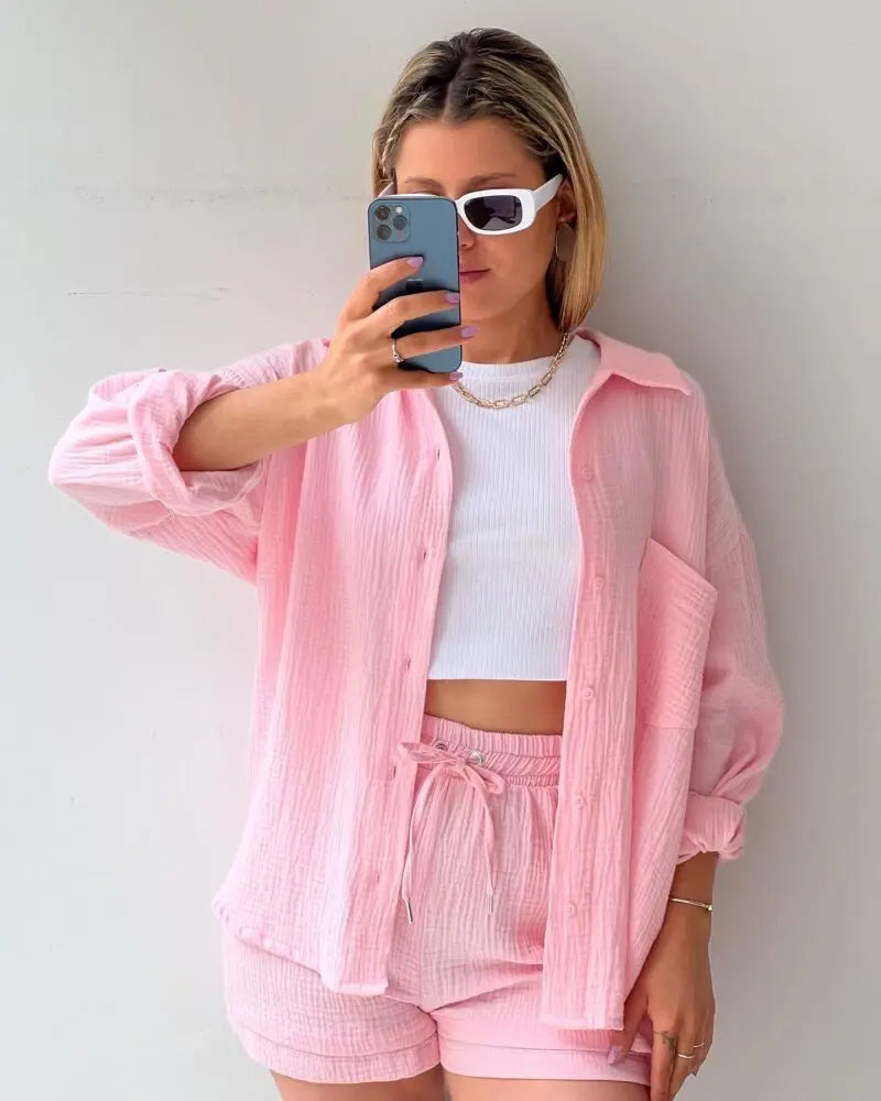 HendrixMode™ Adelie | Tweedelige Set van Katoenen Shirt en Shorts