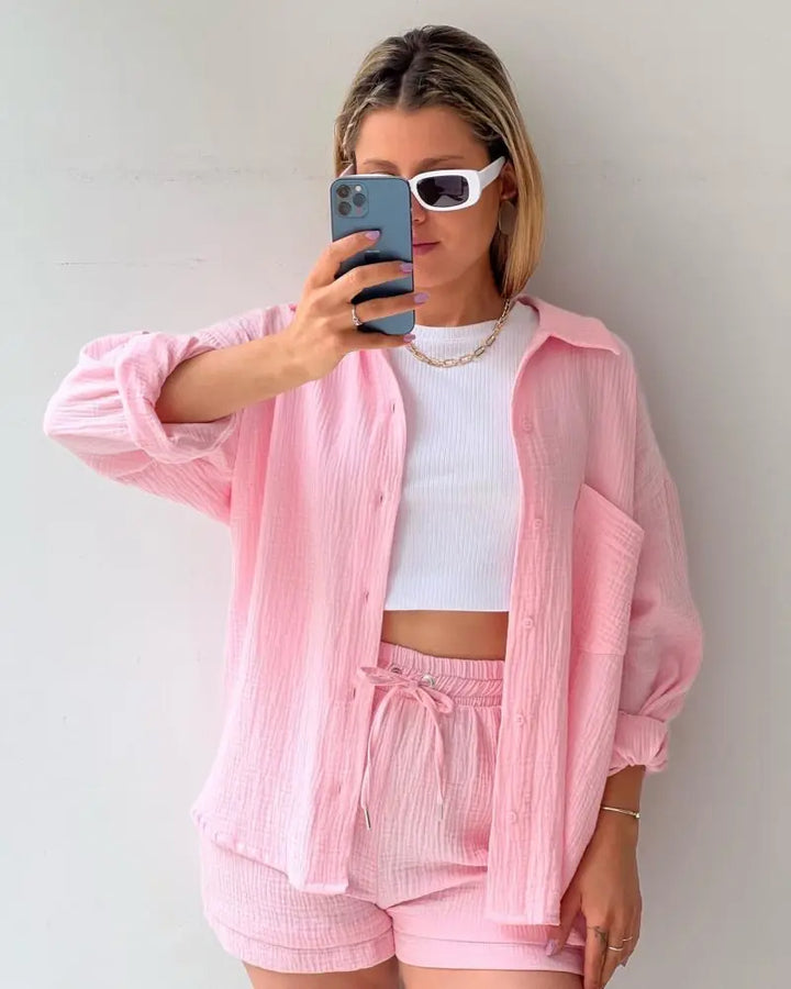 HendrixMode™ Adelie | Tweedelige Set van Katoenen Shirt en Shorts