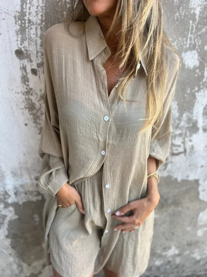 HendrixMode™ Nora | Luchtige Set met Effen Blouse en Korte Broek