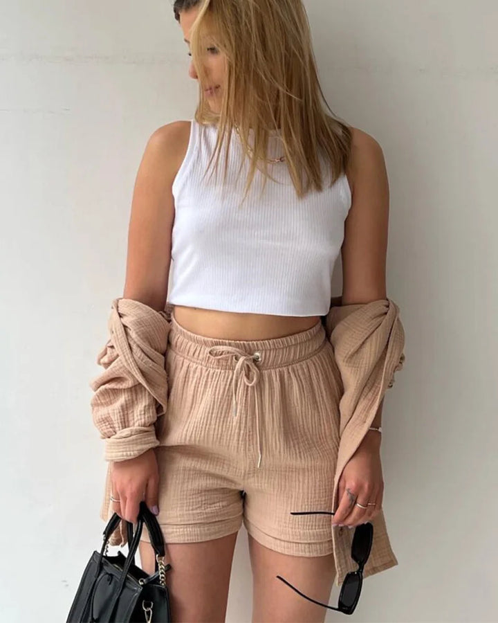 HendrixMode™ Adelie | Tweedelige Set van Katoenen Shirt en Shorts