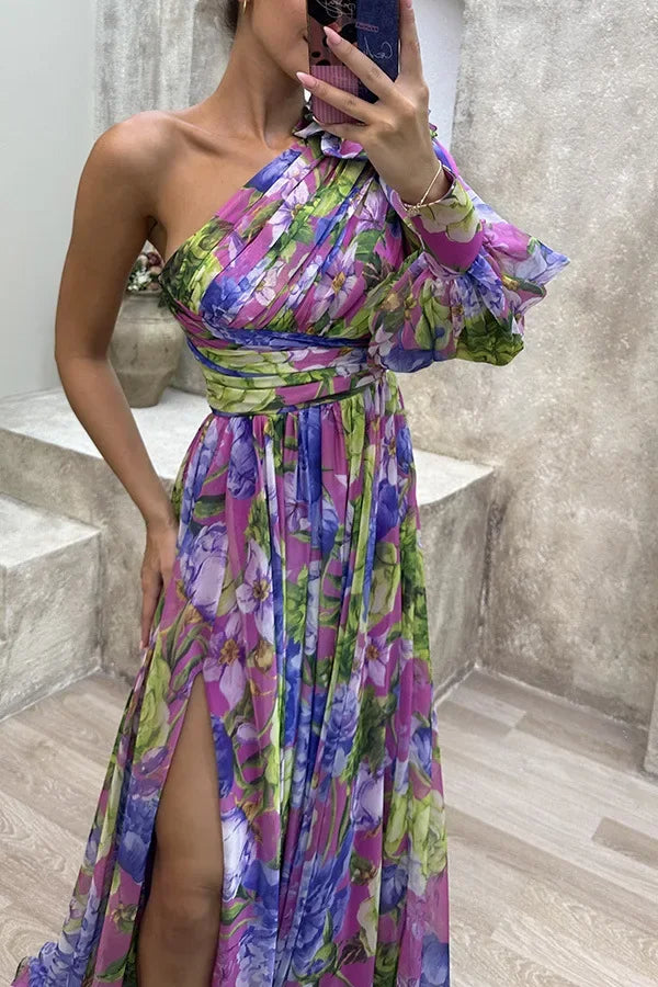 HendrixMode™ Amara | Maxi-jurk met Eén Schouder en Bloemenprint