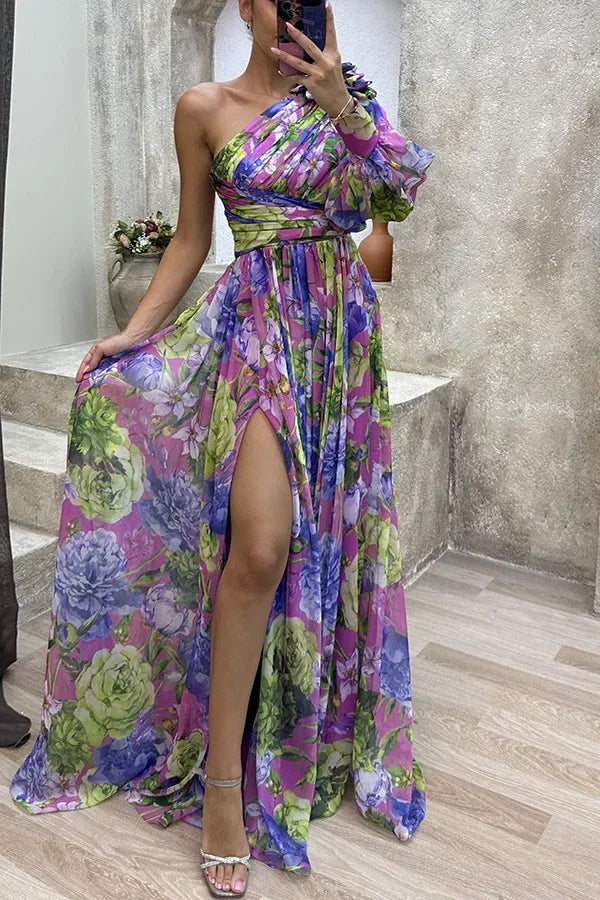 HendrixMode™ Amara | Maxi-jurk met Eén Schouder en Bloemenprint