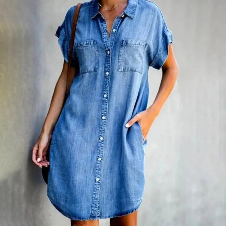 HendrixMode™ Manon | Stijlvolle A-lijn Denim Jurk
