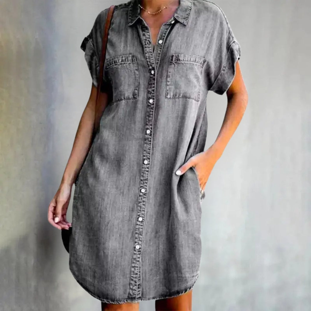 HendrixMode™ Manon | Stijlvolle A-lijn Denim Jurk