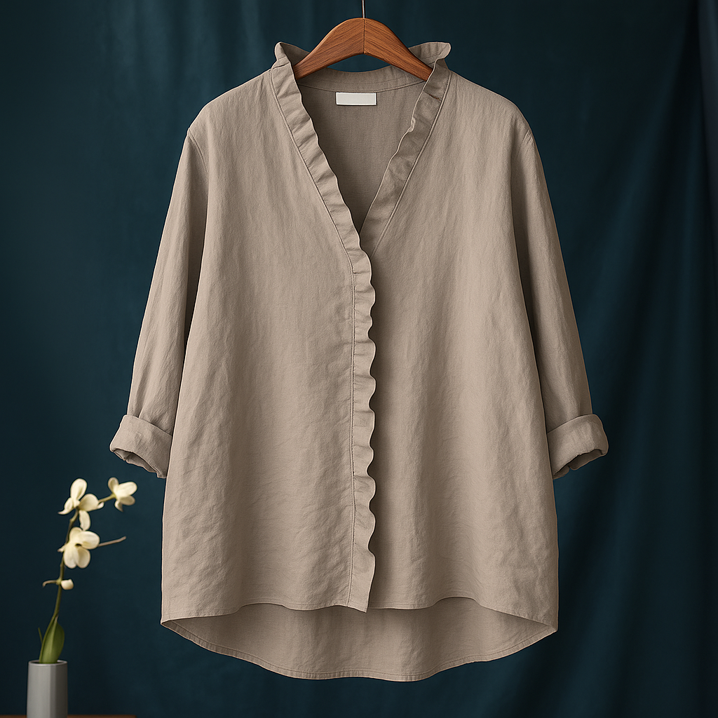 HendrixMode™ Jagienka | Katoenen Linnen Blouse met Ruches