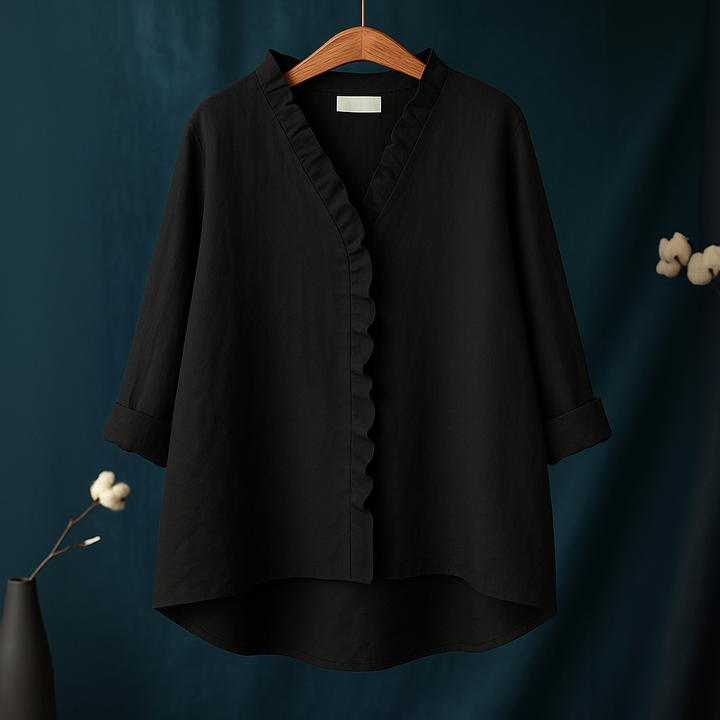 HendrixMode™ Jagienka | Katoenen Linnen Blouse met Ruches