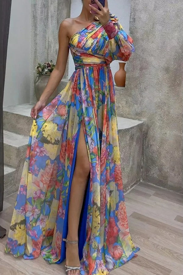 HendrixMode™ Amara | Maxi-jurk met Eén Schouder en Bloemenprint
