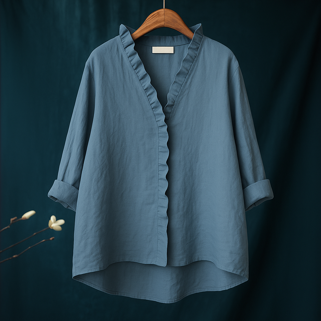 HendrixMode™ Jagienka | Katoenen Linnen Blouse met Ruches