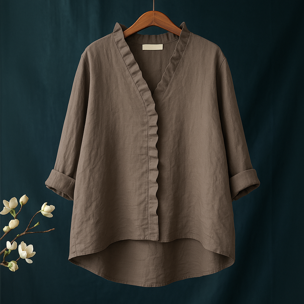HendrixMode™ Jagienka | Katoenen Linnen Blouse met Ruches