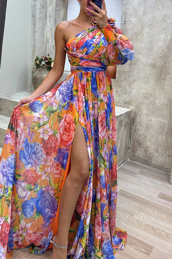 HendrixMode™ Amara | Maxi-jurk met Eén Schouder en Bloemenprint