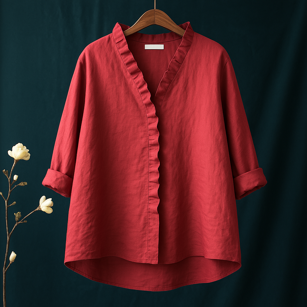 HendrixMode™ Jagienka | Katoenen Linnen Blouse met Ruches