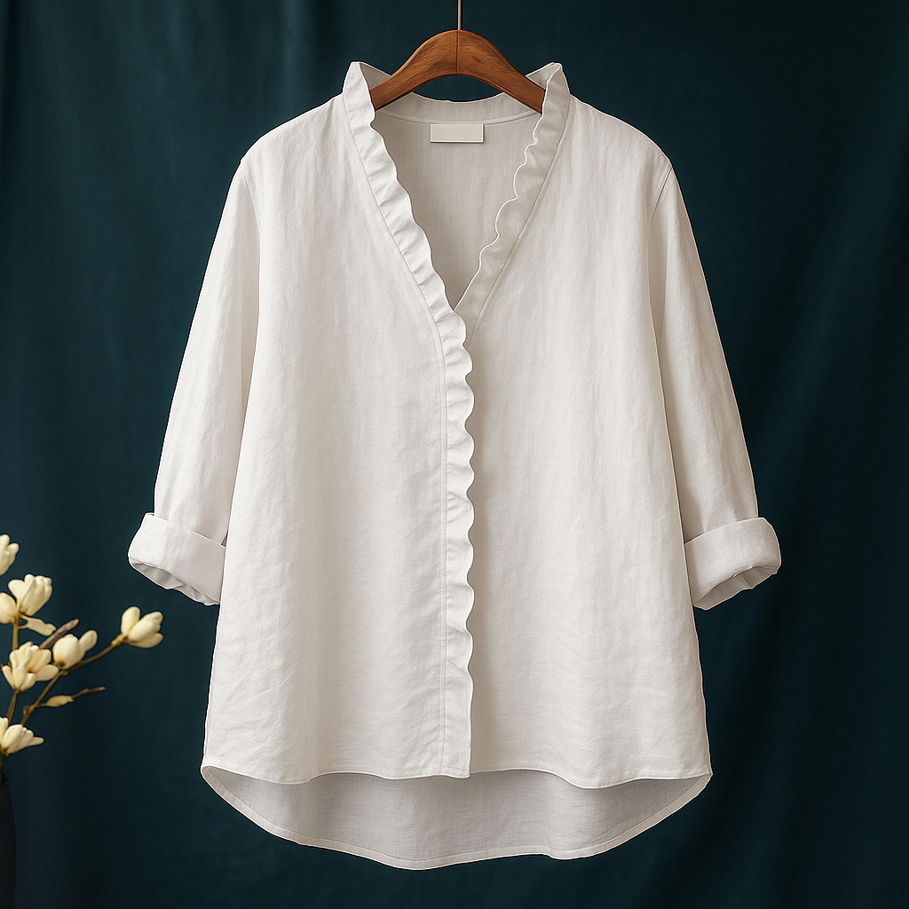 HendrixMode™ Jagienka | Katoenen Linnen Blouse met Ruches