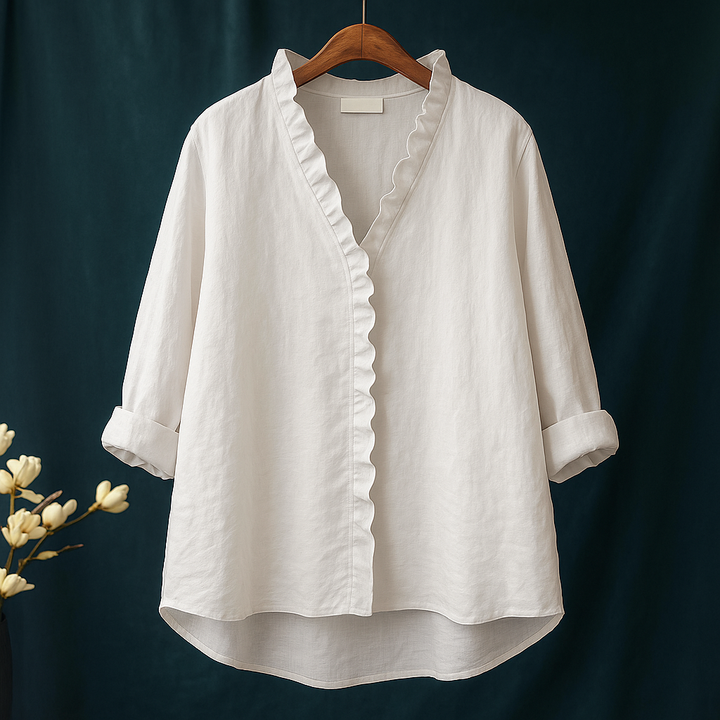 HendrixMode™ Jagienka | Katoenen Linnen Blouse met Ruches