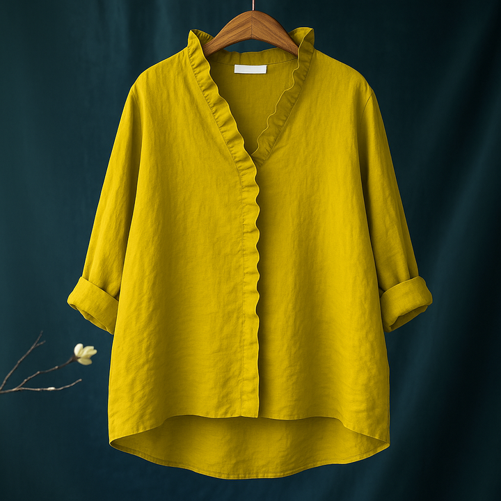 HendrixMode™ Jagienka | Katoenen Linnen Blouse met Ruches